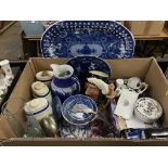 A tray of assorted including Royal Doulton, a meat plate etc.