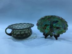 A Whitefriars glass chamber pot and a Millefiori oblong glass dish