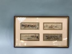 Four framed Hunting Stevengraphs