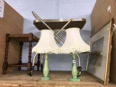 A tea trolley, stool and lamps etc.