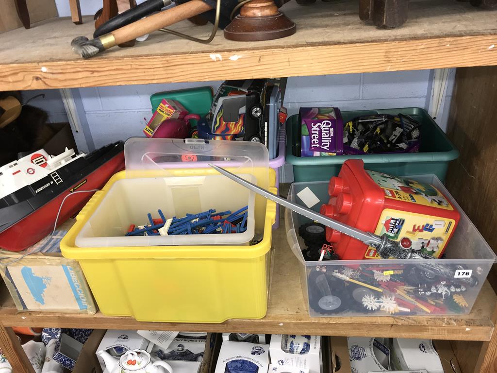 A shelf of various toys