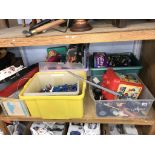 A shelf of various toys