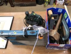An electric plane and scroll saw etc.
