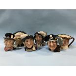 Six large various Royal Doulton character jugs