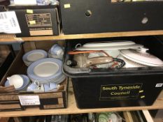 A shelf of assorted, to include Royal Doulton tea and dinner service