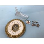 A miniature portrait, glass pin tray etc.