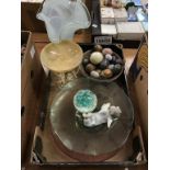 A tray of assorted, to include glassware and onyx eggs etc.