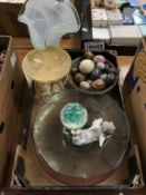 A tray of assorted, to include glassware and onyx eggs etc.