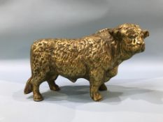 A large heavy French brass Butcher's advertising bull, 40cm length