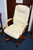 A cream leather office swivel chair