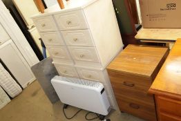 Two pairs of bedside chests, electric heater and single chair etc.