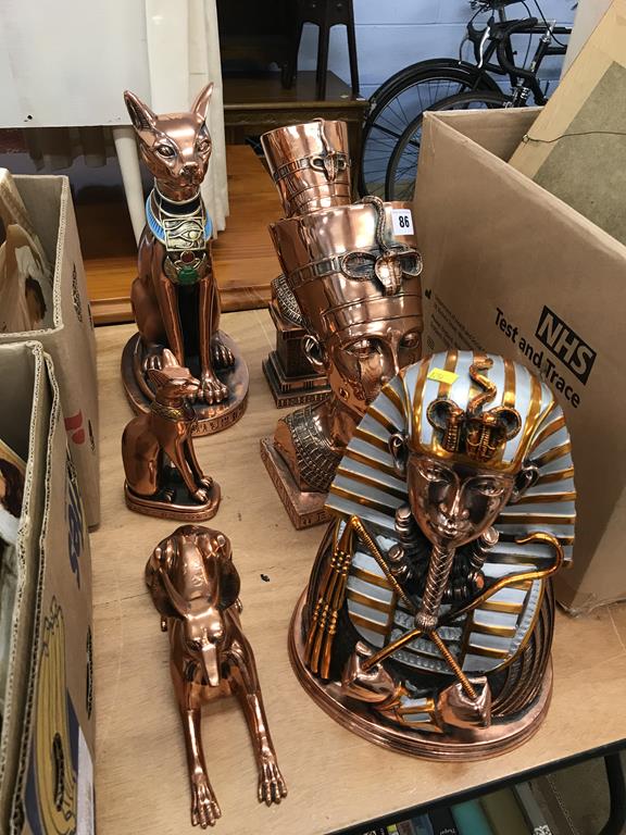 Six copper effect Egyptian style busts