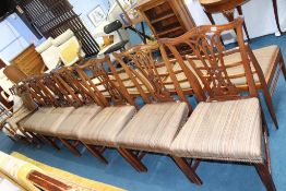 A set of six mahogany Chippendale style single dining chairs, with upholstered seats