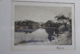 James Gray, watercolour, signed, 'Landscape', 27 x 37cm and engraving 'Meeting of the Waters at