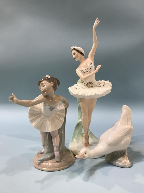 A Coalport figurine, 'Margot Fonteyn' and two Nao figures
