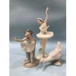 A Coalport figurine, 'Margot Fonteyn' and two Nao figures