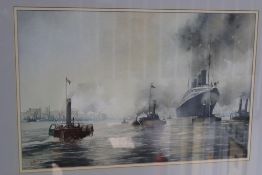 John Urwin, watercolour, signed, dated **90, 'Tug boats on the Tyne', 33 x 51cm