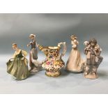 A Hammersley jug, two Lladro and two Doulton figures