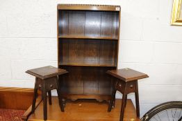 Two occasional tables and an oak bookcase