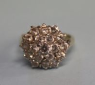 A 9ct gold, cubic zirconia cluster ring, size 'L'