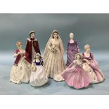 Three Royal Worcester figures and four Coalport figures