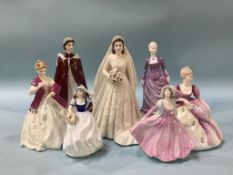 Three Royal Worcester figures and four Coalport figures