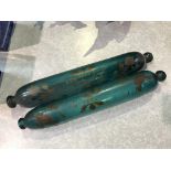 Two Victorian green glass rolling pins