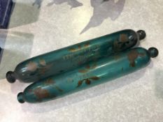 Two Victorian green glass rolling pins