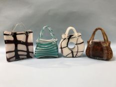 Four coloured glass handbags