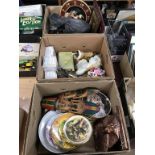 Three boxes of china, onyx and picture plates etc.