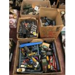 Four boxes of Die Cast toys and railway items etc.