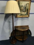 An oak half moon side table and a standard lamp