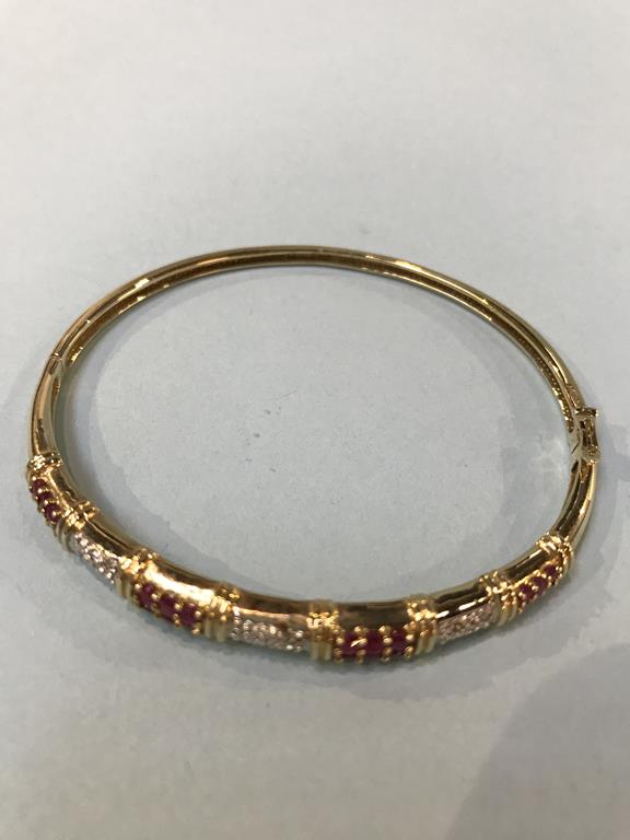 A 9ct gold bracelet, mounted with rubies and diamonds, 10g - Image 2 of 3