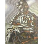 John Harrison, pair, oil, signed, 'The Reader', and 'Seated Figure', bears label to verso (local