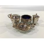 Assorted silver, tea strainer and pepper pot etc.