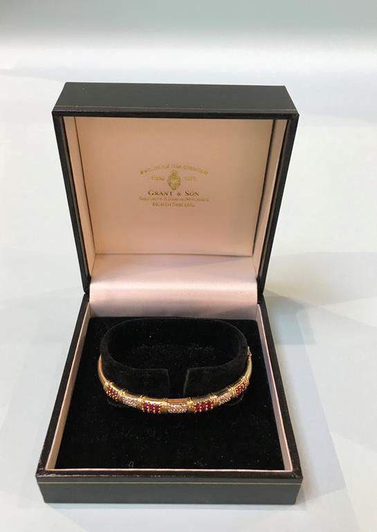 A 9ct gold bracelet, mounted with rubies and diamonds, 10g - Image 3 of 3