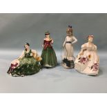 Three Royal Doulton ladies and a Nao figure