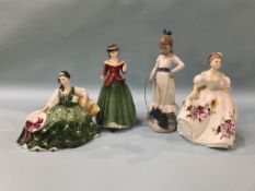 Three Royal Doulton ladies and a Nao figure