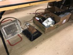 Two gas heaters, tools, fishing rod etc.