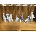 Nine Lladro and Nao figures