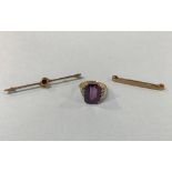 Two 9ct gold brooches and a 9ct gold ring, 8g