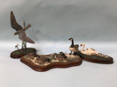 A Border Fine Arts 'Swan and Cygnets', 'Canada Geese' and 'Hobby and Dragonfly'