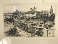 Engraving, Beth Bainbridge, 1932, 'Historic Newcastle on Tyne', 26 x 40cm