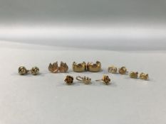 A collection of 9ct gold earrings, total weight 10 grams