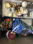 Four boxes of china, glassware, Christmas Decorations, LPs etc.