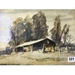 Australian School, Lindsay Sever, signed, watercolour, 'House in the out back', 27 x 32cm, and Jim