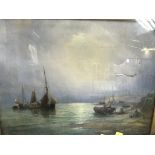 M. Beek, oil, signed, 'Vessels on the shoreline', 17 x 22cm, and Thornley?, 19th century oil on