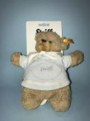 A Steiff 'Sleep Well' Bear, with yellow tag, number 237027, soft plush, wearing a blue and white