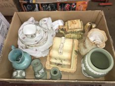 Assorted china and a print