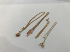 Four various 9ct gold necklaces, weight 22 grams